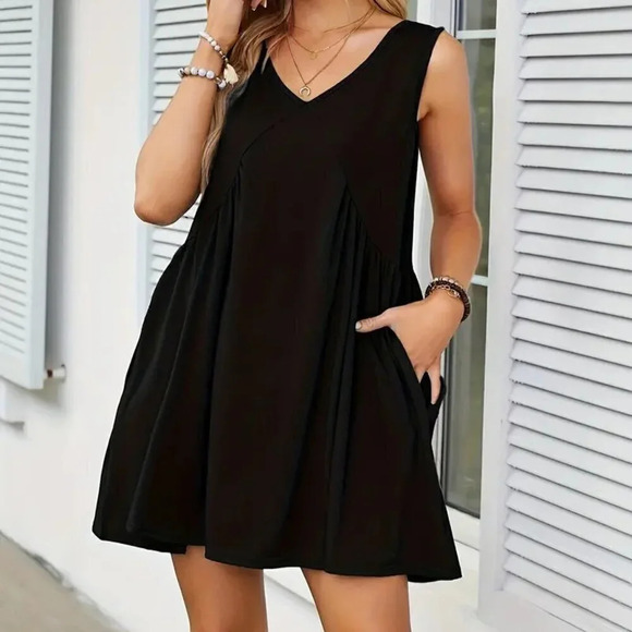 Loose V-neck Ruffle Hem Tank Dress - Picture 1 of 5